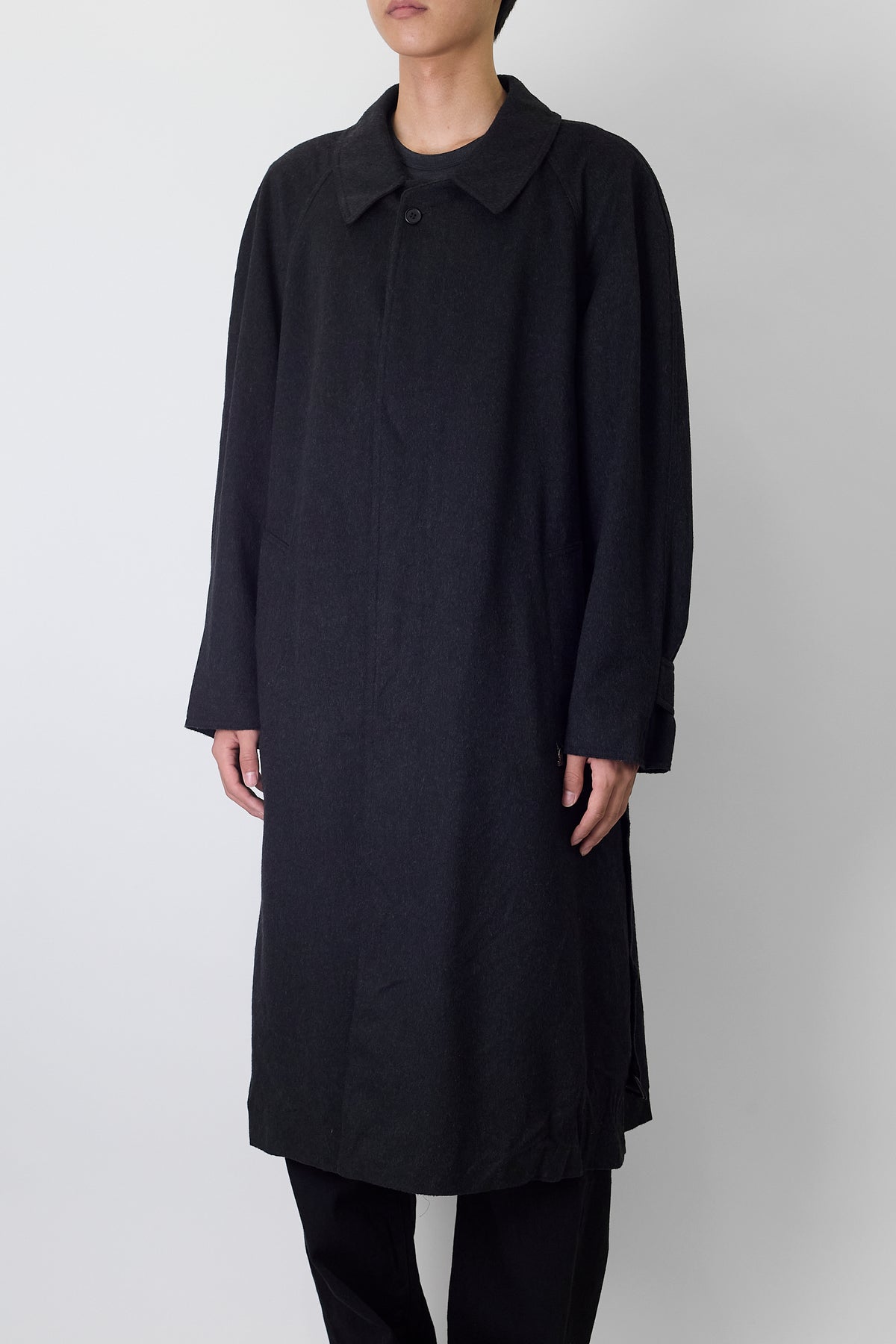 VINTAGE DESIGNED GRAY WOOL LONG COAT