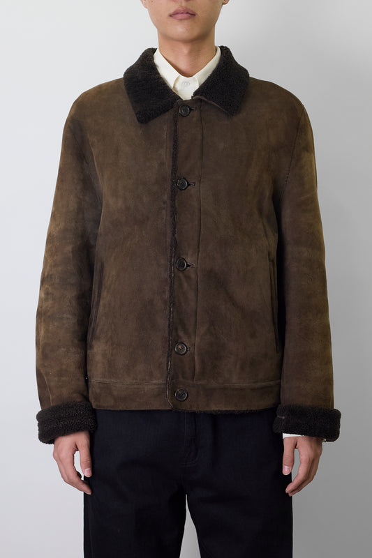 PRADA BROWN SHEEP LEATHER SHORT JACKET MADE IN ITALY