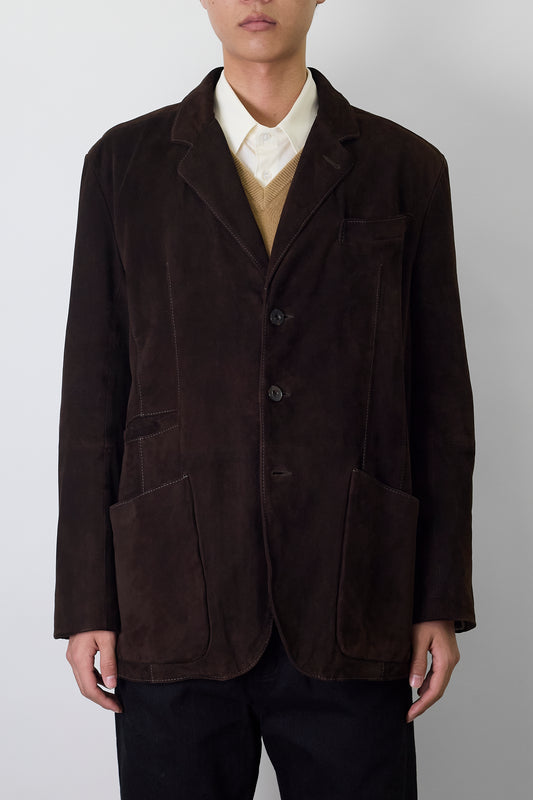AVEDIS BROWN LEATHER TAILORED JACKET MADE IN FRANCE