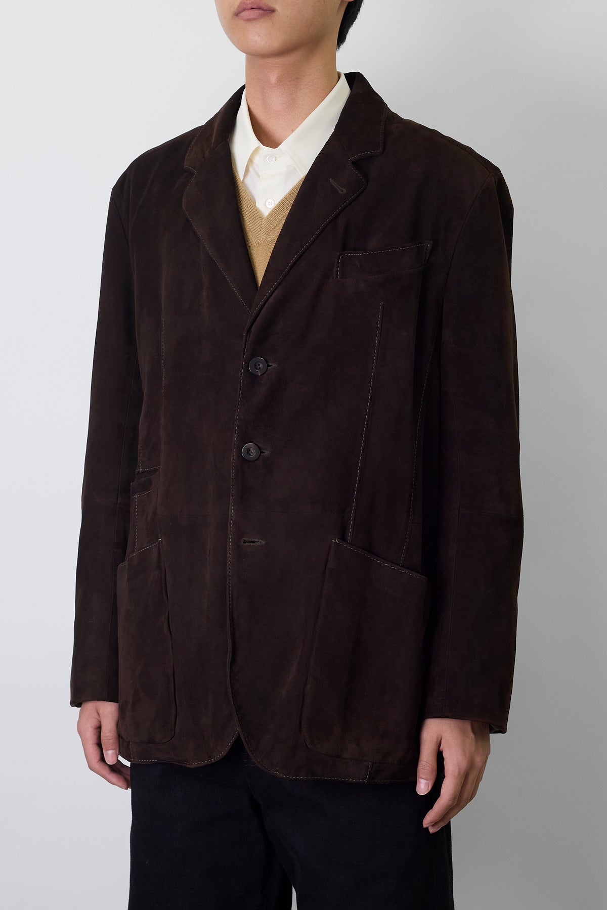 AVEDIS BROWN LEATHER TAILORED JACKET MADE IN FRANCE