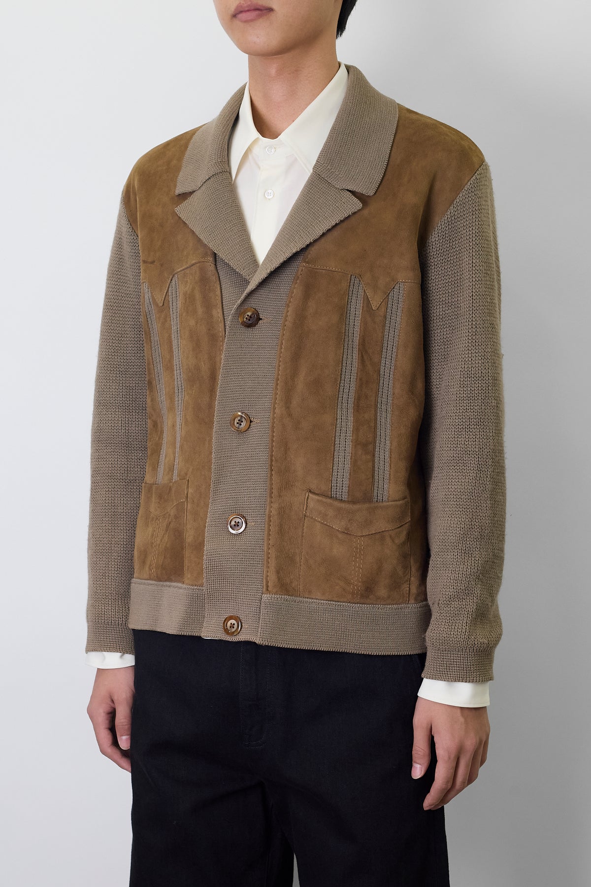 VINTAGE DOKING BEIGE WOOL LEATHER KNIT JACKET