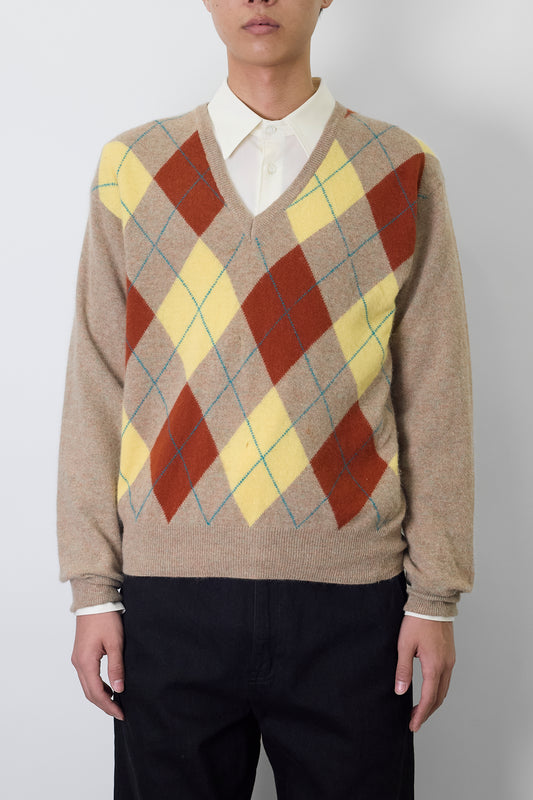 BENETTON BEIGE WOOL ANGORA V NECK KNIT MADE IN ITALY