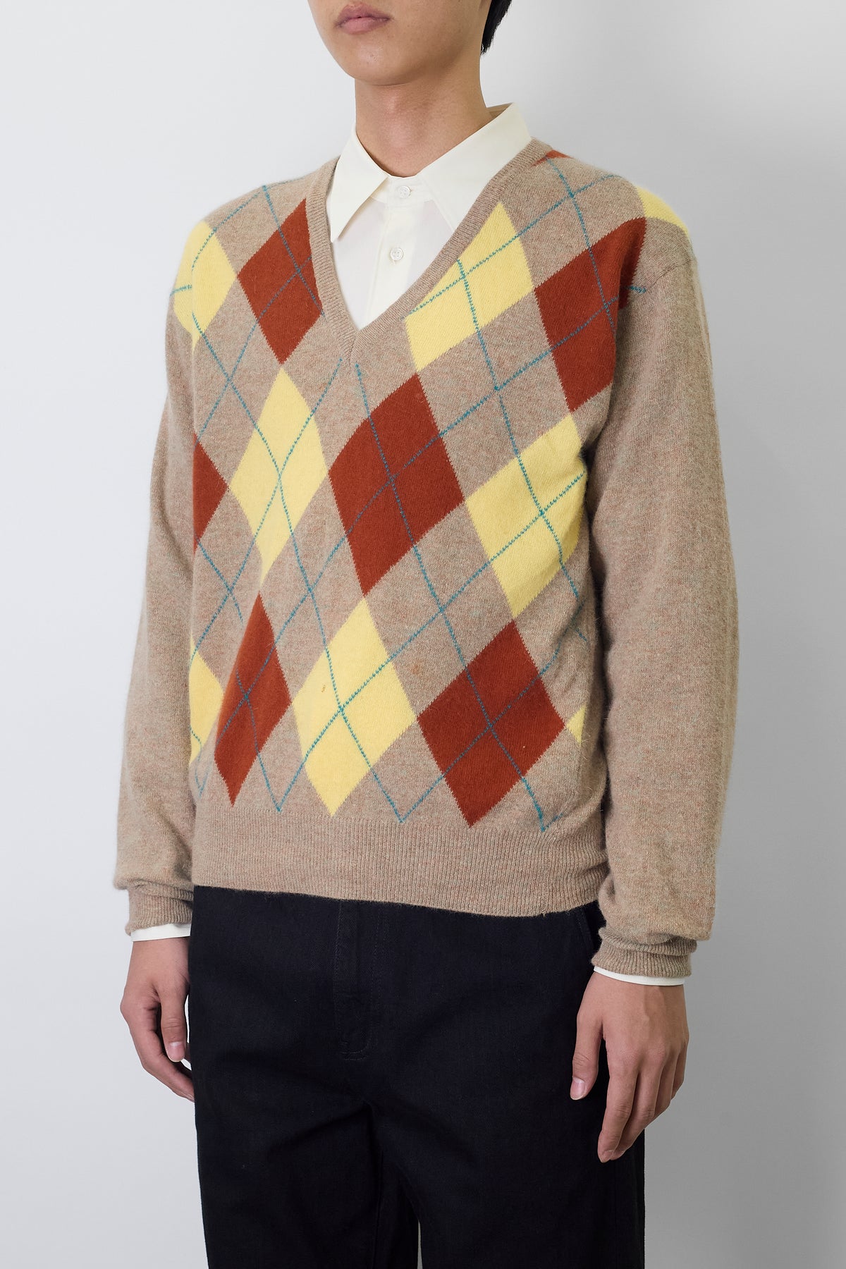 BENETTON BEIGE WOOL ANGORA V NECK KNIT MADE IN ITALY