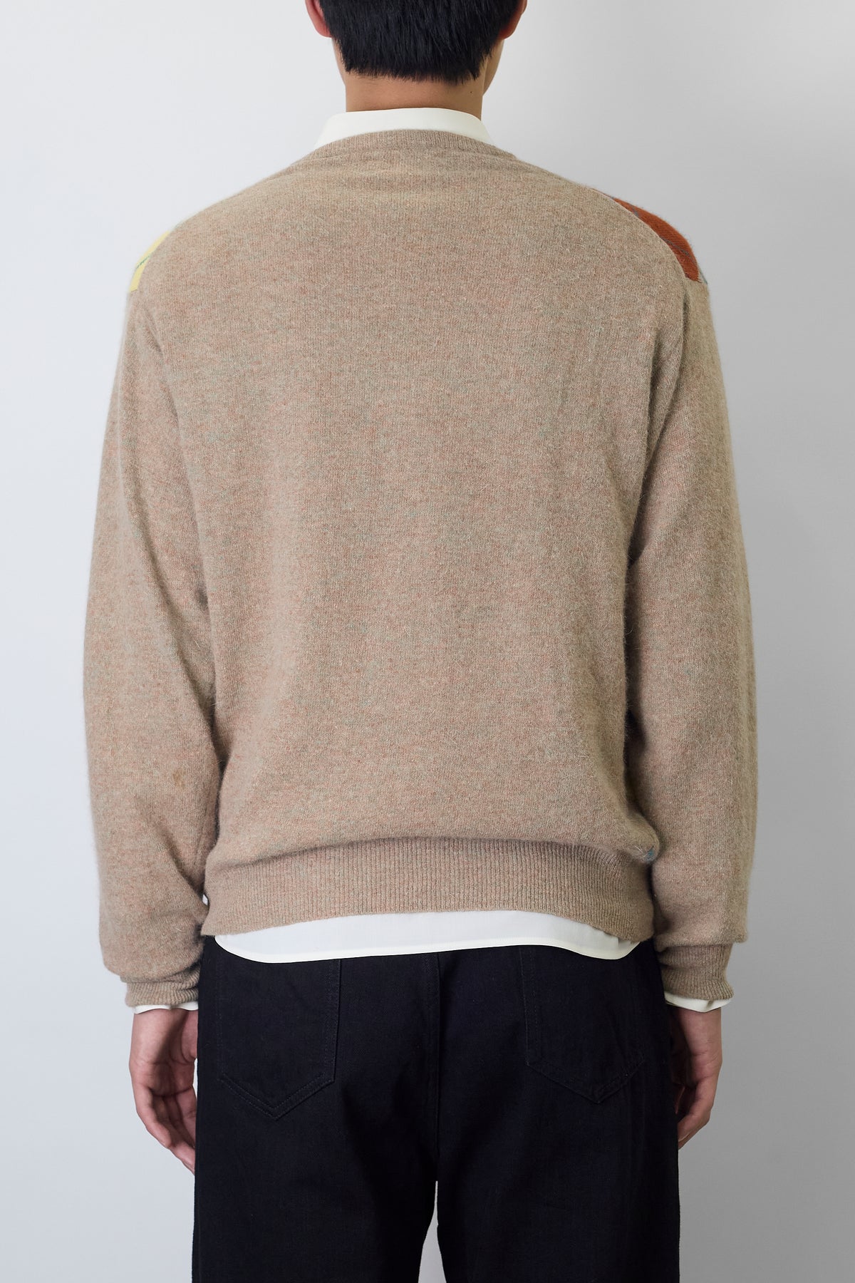 BENETTON BEIGE WOOL ANGORA V NECK KNIT MADE IN ITALY