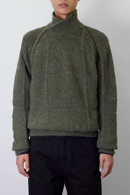 FENZI DESIGNED KHAKI WOOL KNIT MADE IN ITALY