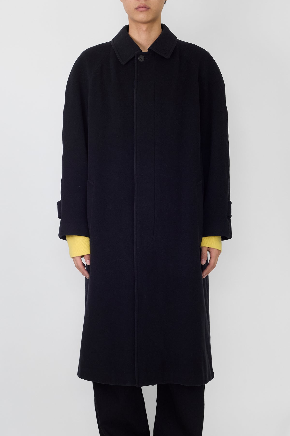 EMPORIO ARMANI BLACK WOOL CASHMERE LONG COAT MADE IN ITALY