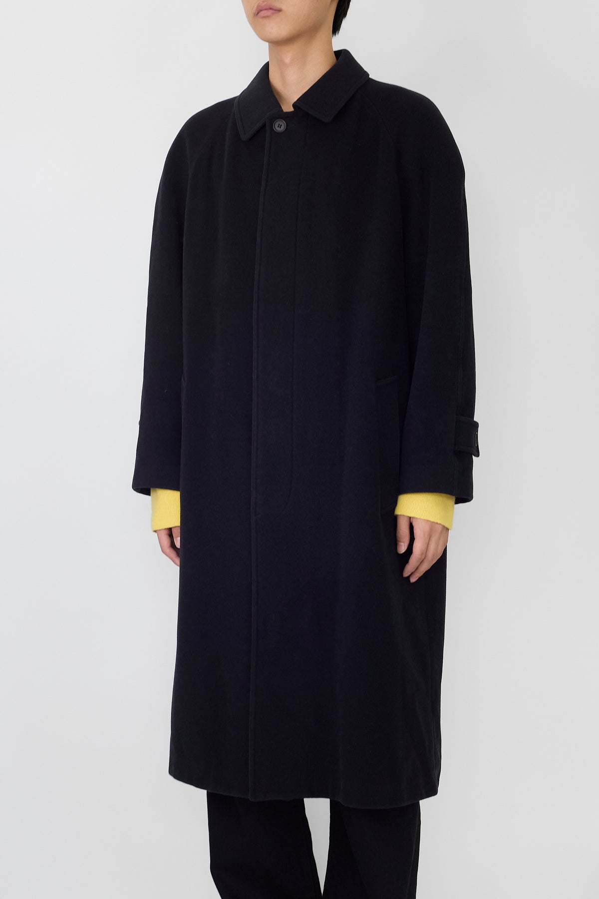 EMPORIO ARMANI BLACK WOOL CASHMERE LONG COAT MADE IN ITALY