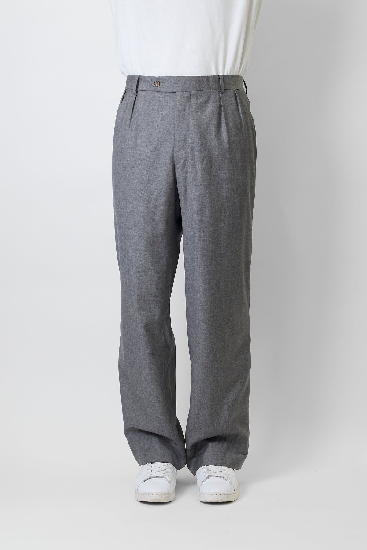 PAUL STUART GRAY WOOL WIDE PANTS MADE IN CANADA