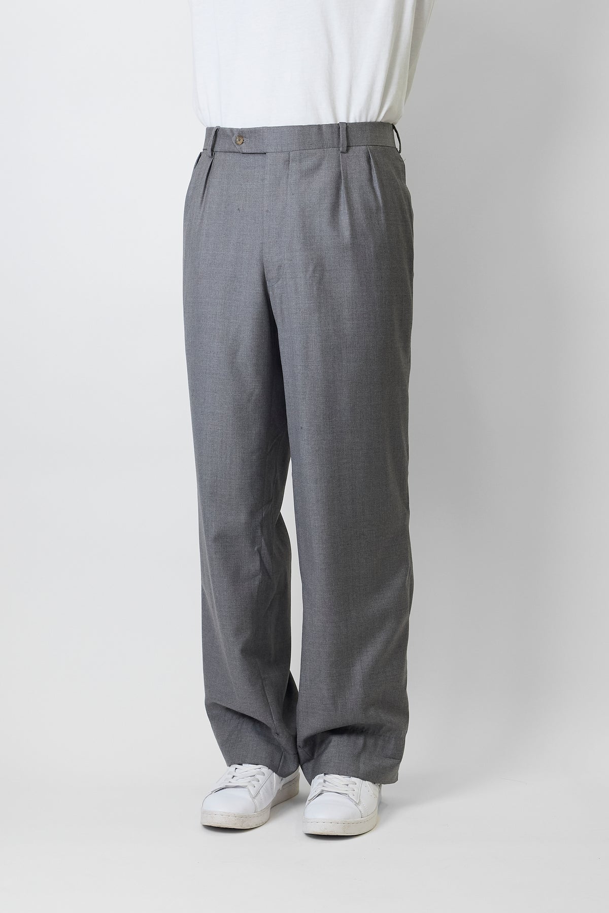 PAUL STUART GRAY WOOL WIDE PANTS MADE IN CANADA