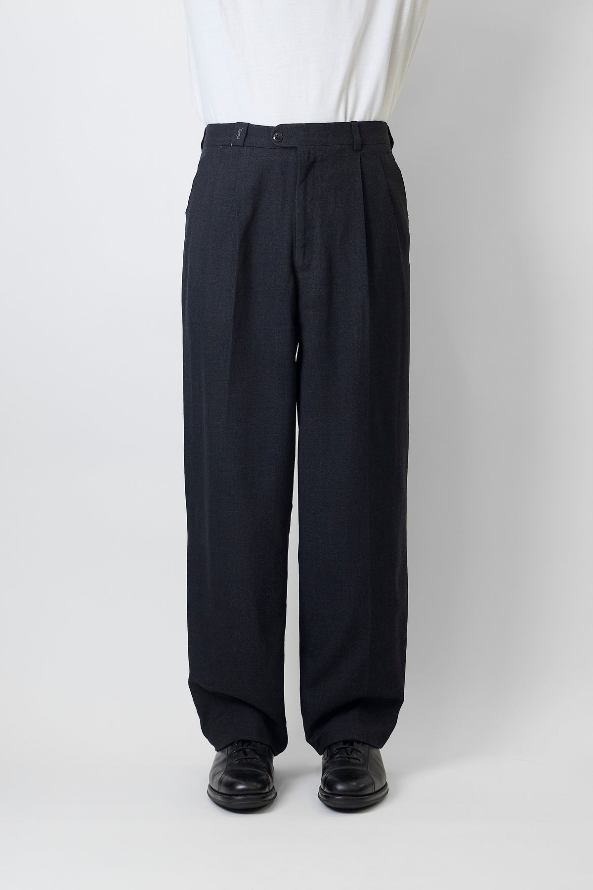 YVES SAINT LAURENT GRAY WOOL WIDE PANTS MADE IN SPAIN