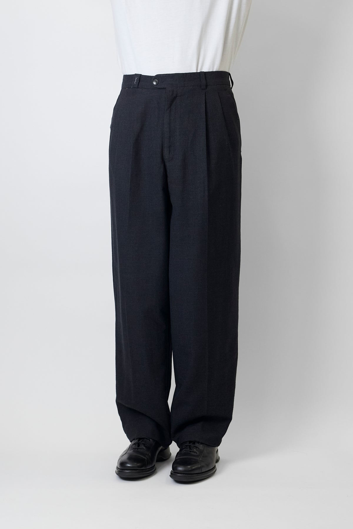 YVES SAINT LAURENT GRAY WOOL WIDE PANTS MADE IN SPAIN