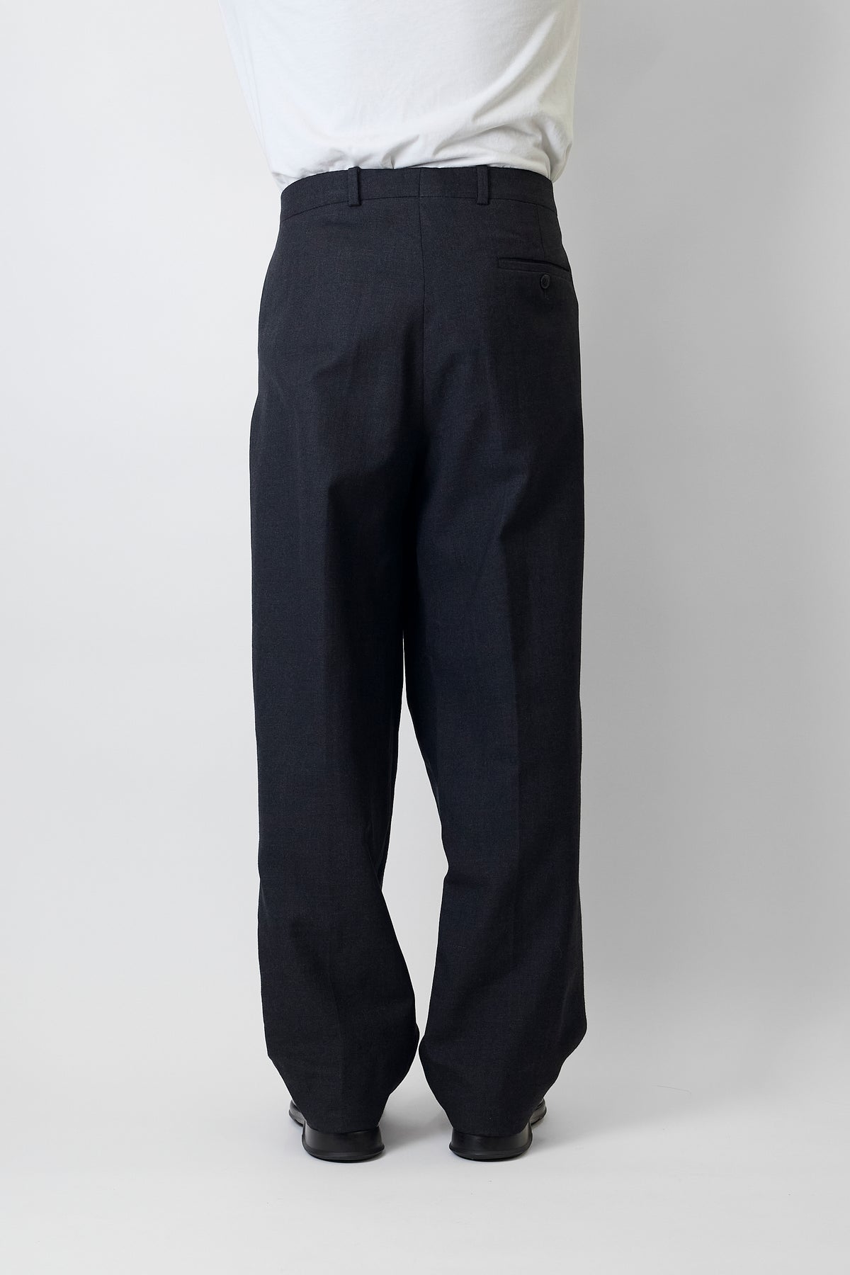 YVES SAINT LAURENT GRAY WOOL WIDE PANTS MADE IN SPAIN