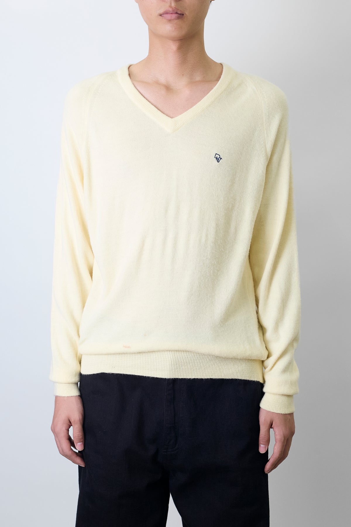 CHRISTIAN DIOR YELLOW V NECK KNIT MADE IN USA