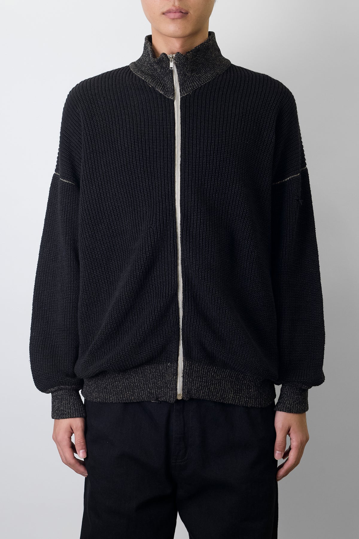 COMME DES GARCONS HOMME DESIGNED BLACK LINEN ZIP UP KNIT