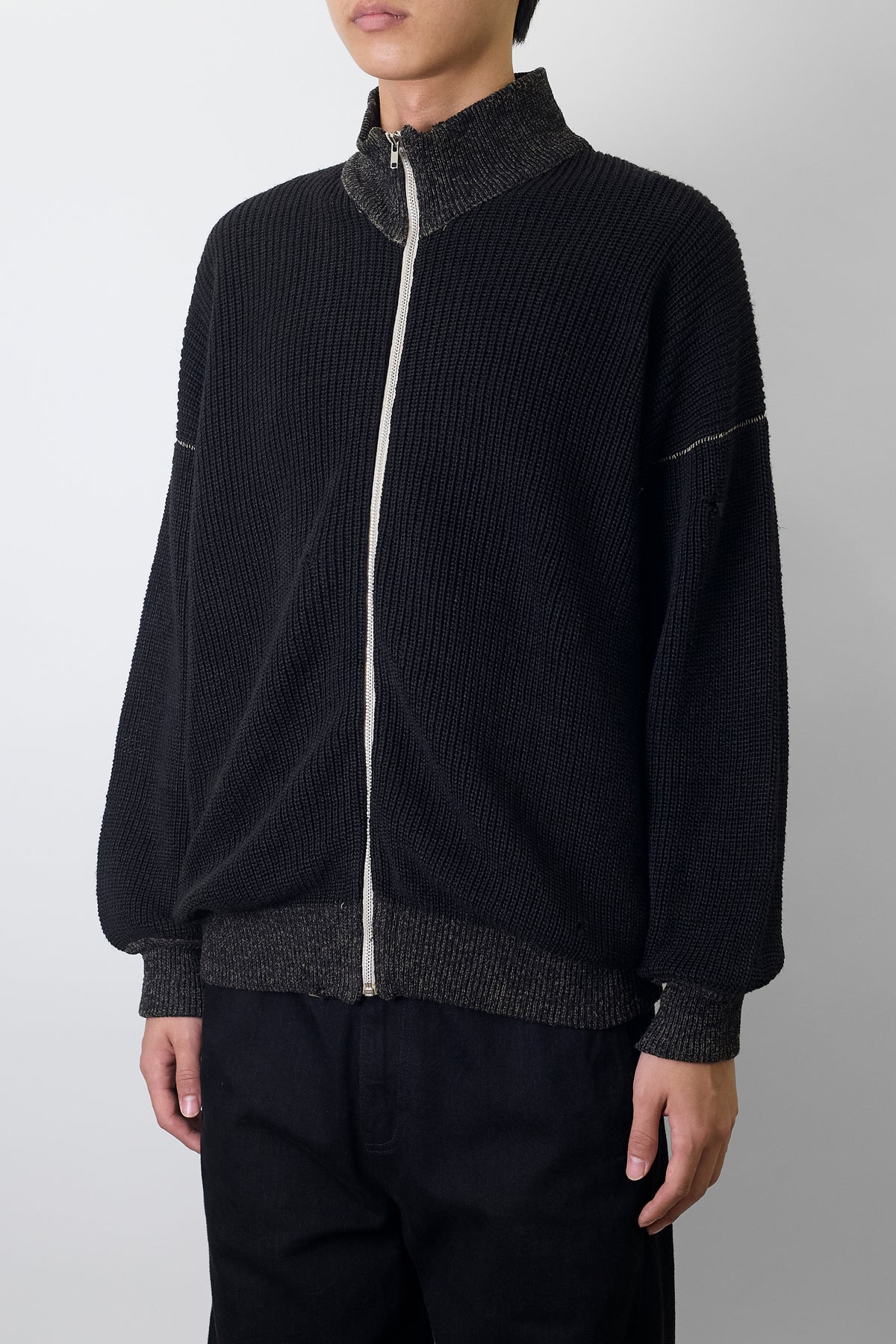 COMME DES GARCONS HOMME DESIGNED BLACK LINEN ZIP UP KNIT