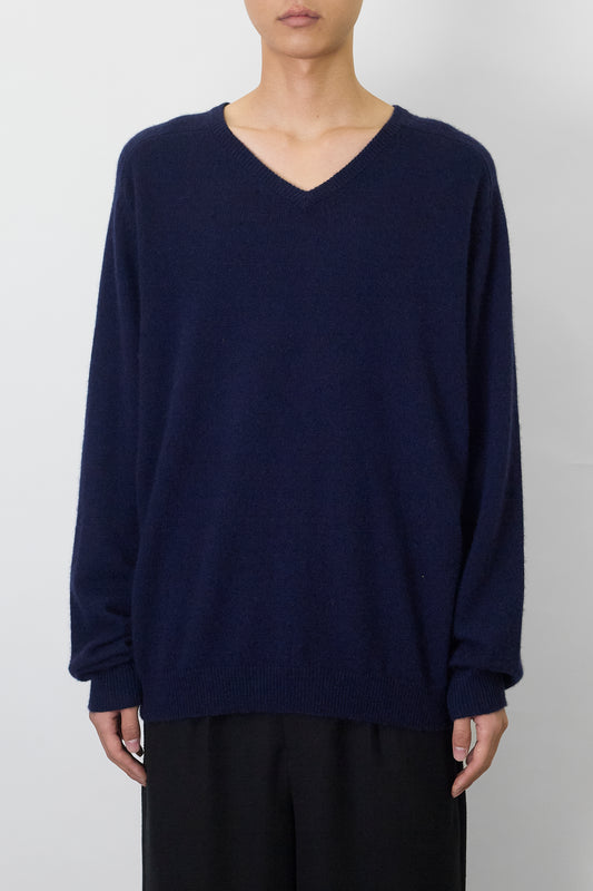 VINTAGE NAVY CASHMERE V NECK KNIT