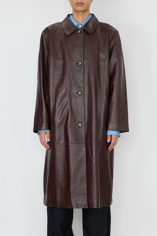VINTAGE DESIGNED BROWN LEATHER COAT MADE IN ITALY