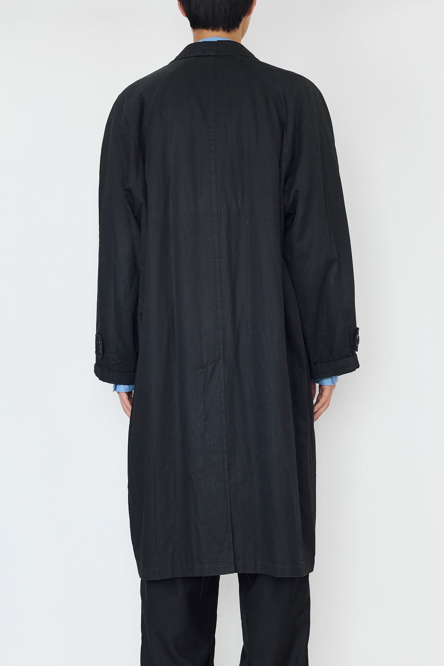 VINTAGE FADED BLACK COTTON LONG COAT MADE IN ITALY