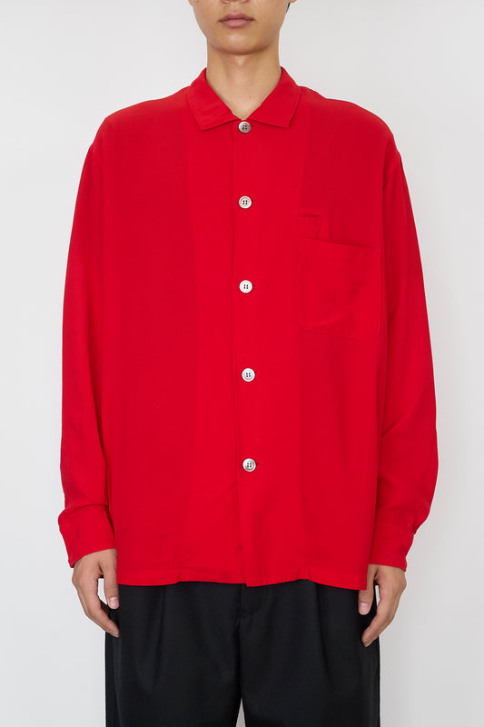 Y'S FOR MEN RED RAYON COTTON WIDE SHIRT