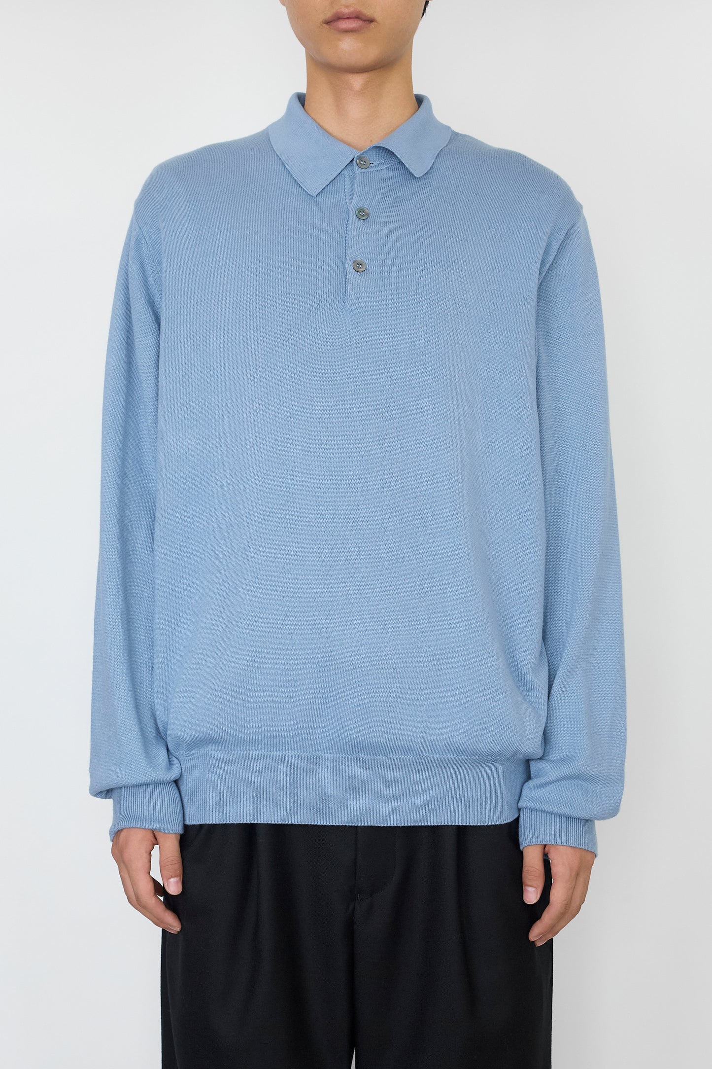VINTAGE SKY BLUE COTTON KNIT POLO SHIRT MADE IN ITALY
