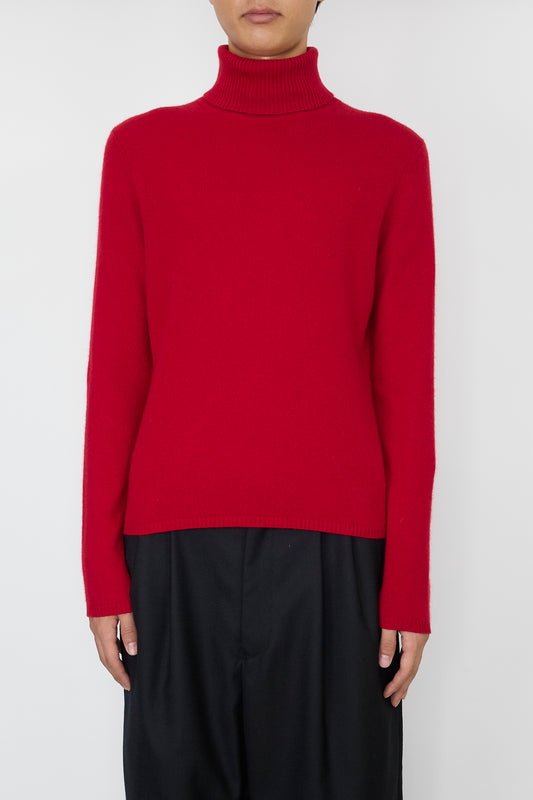 VINTAGE RED CASHMERE TURTLE NECK KNIT