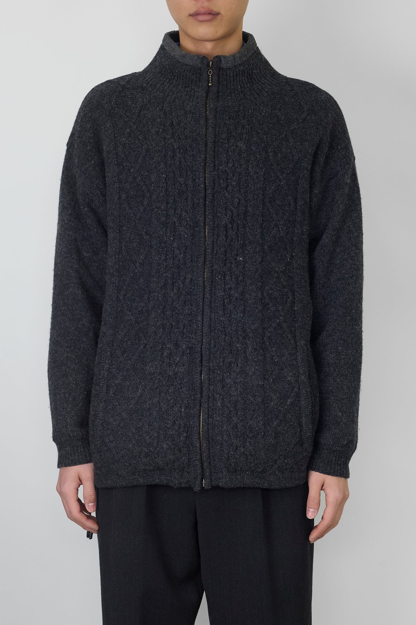 VINTAGE GRAY WOOL ZIP UP KNIT JACKET