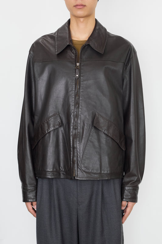 GIORGIO ARMANI BROWN LEATHER FLIGHT JACKET MADE IN ITALY