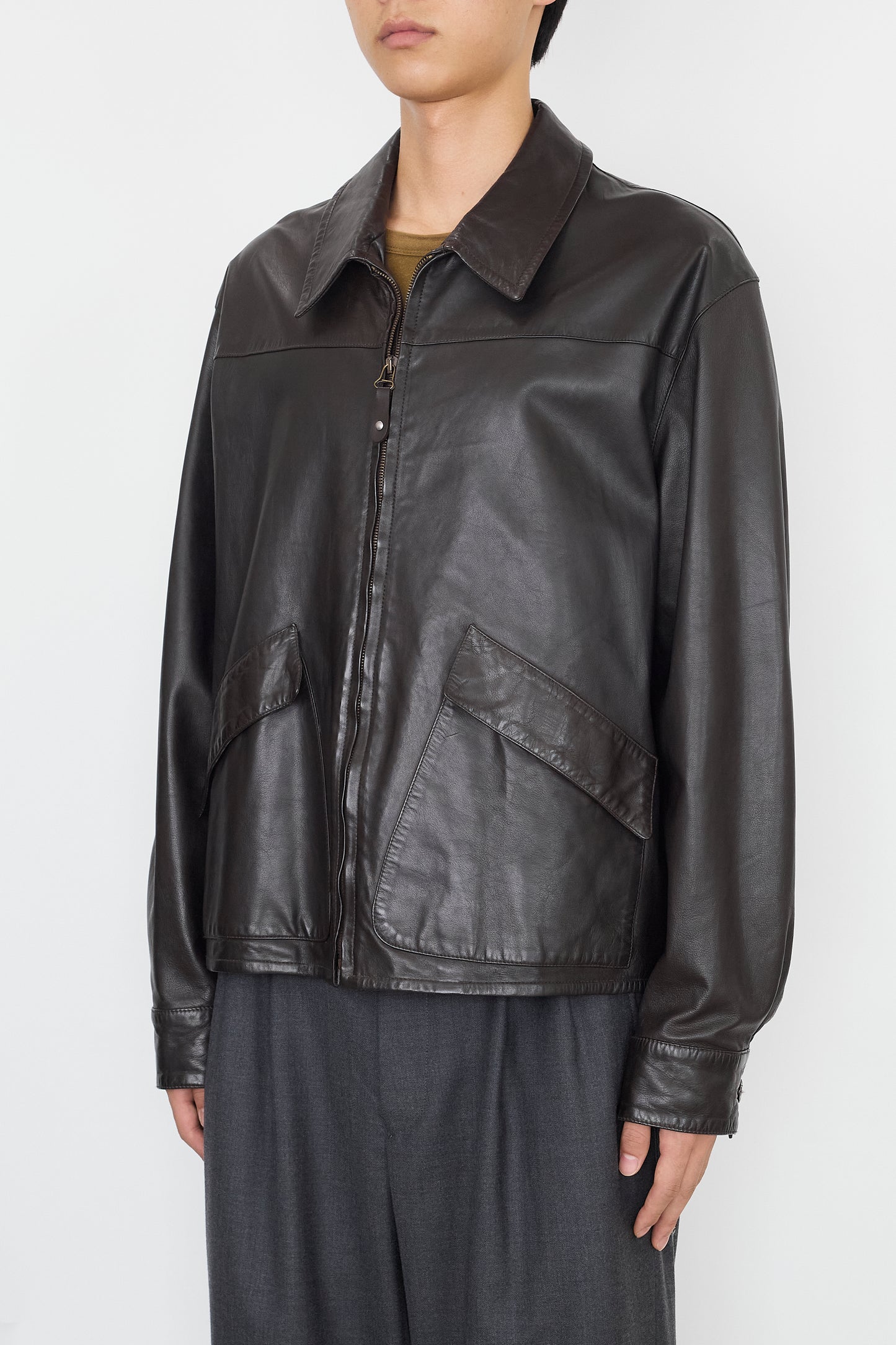 GIORGIO ARMANI BROWN LEATHER FLIGHT JACKET MADE IN ITALY