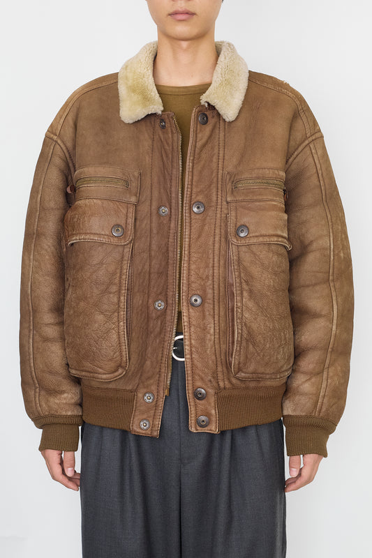 EMPORIO ARMANI BROWN LEATHER FLIGHT JACKET MADE IN ITALY