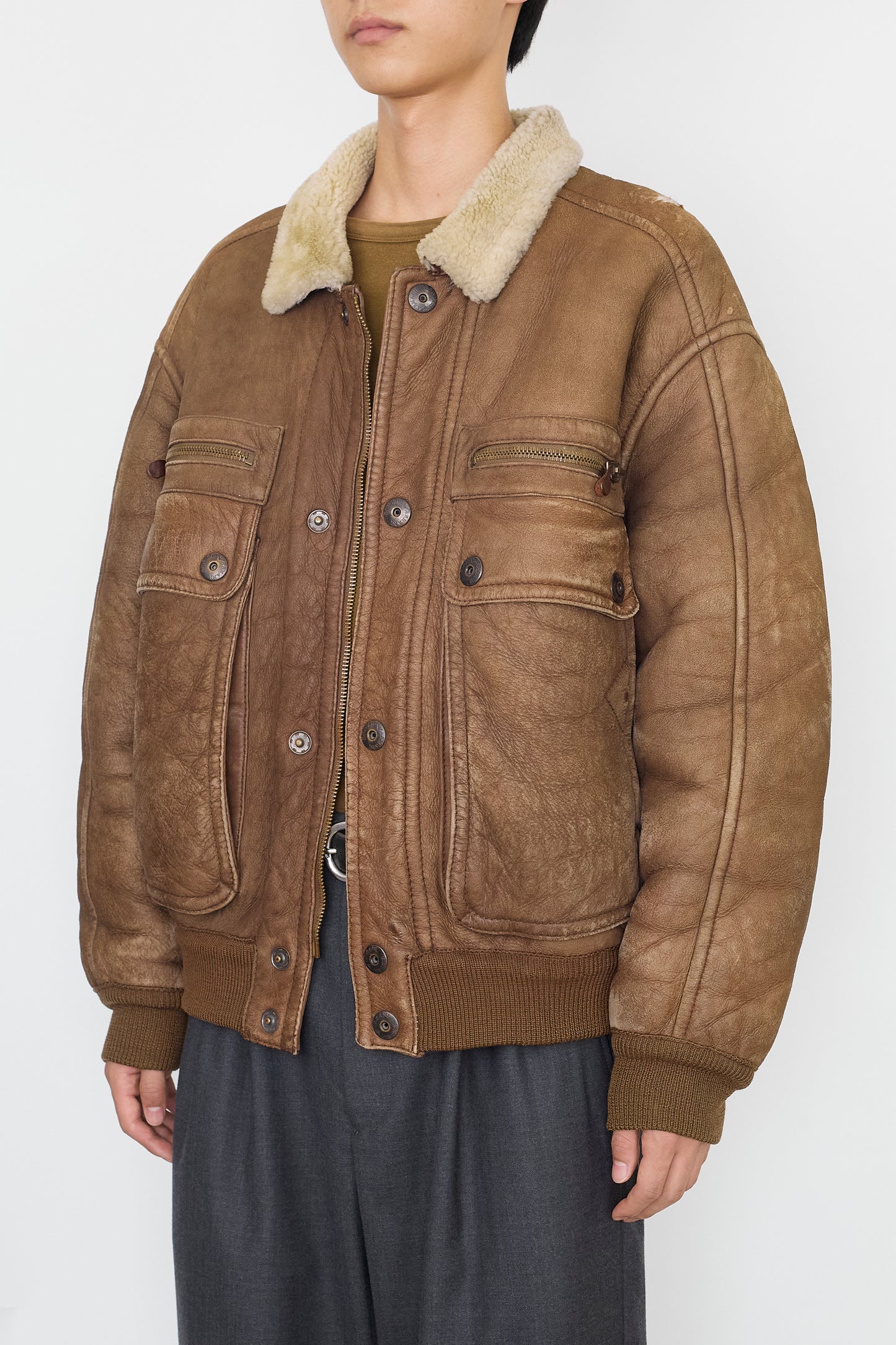 EMPORIO ARMANI BROWN LEATHER FLIGHT JACKET MADE IN ITALY