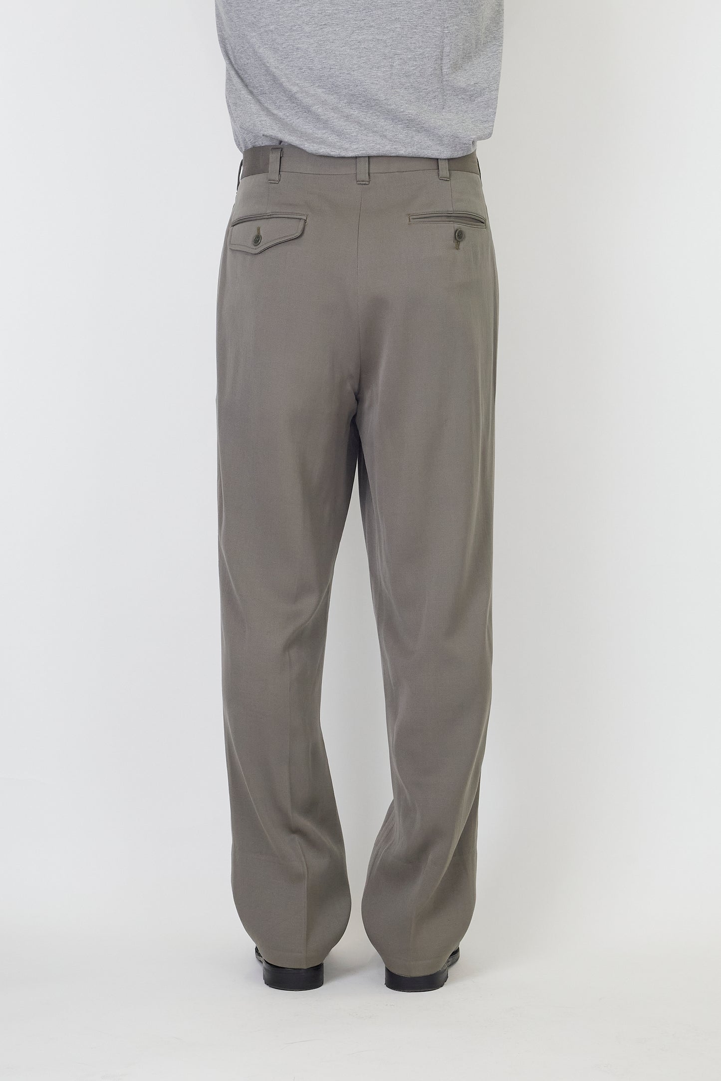 CHRISTIAN DIOR KHAKI WOOL WIDE PANTS
