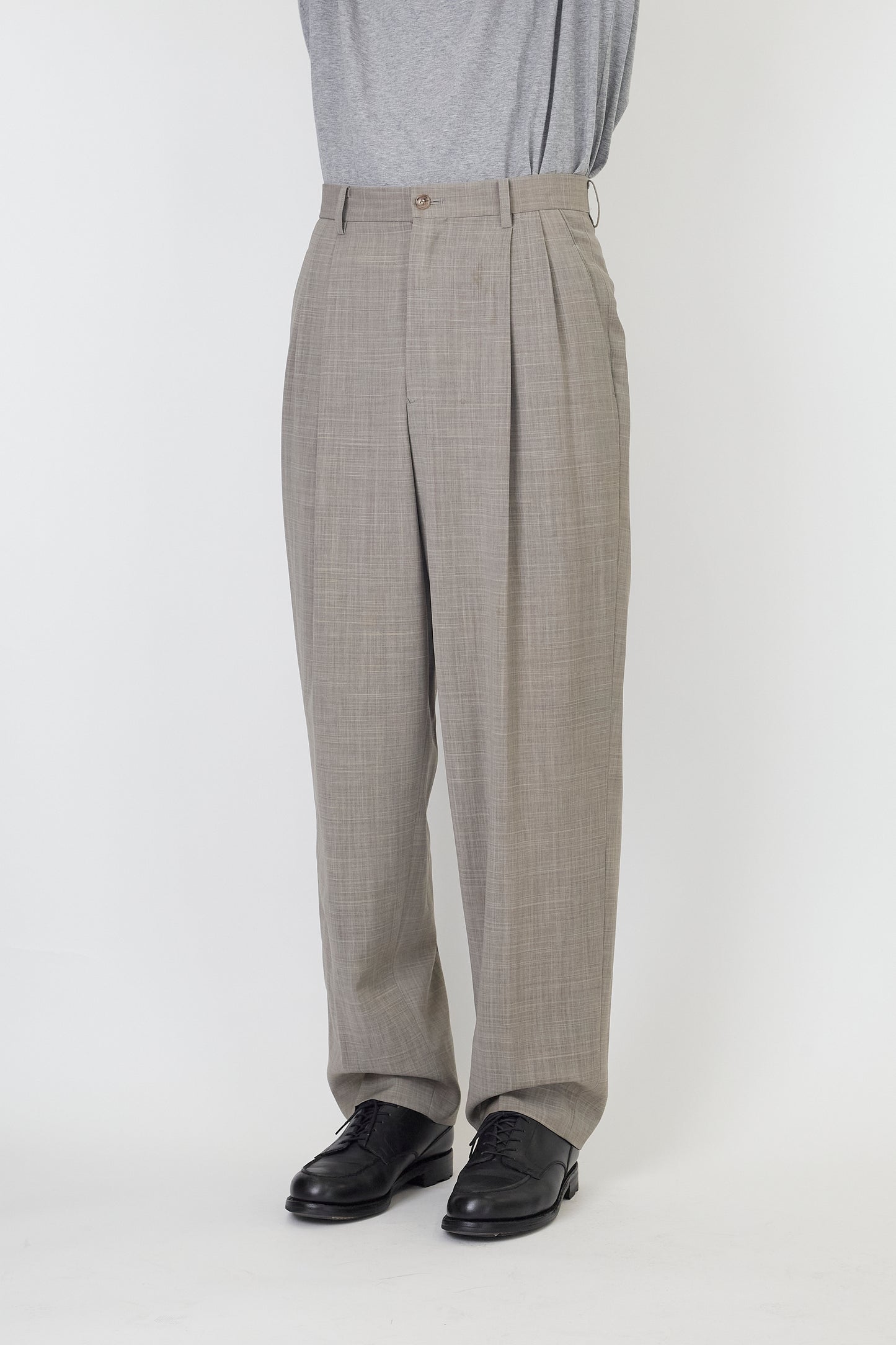 ISSEY MIYAKE LIGHT GRAY WOOL WIDE PANTS