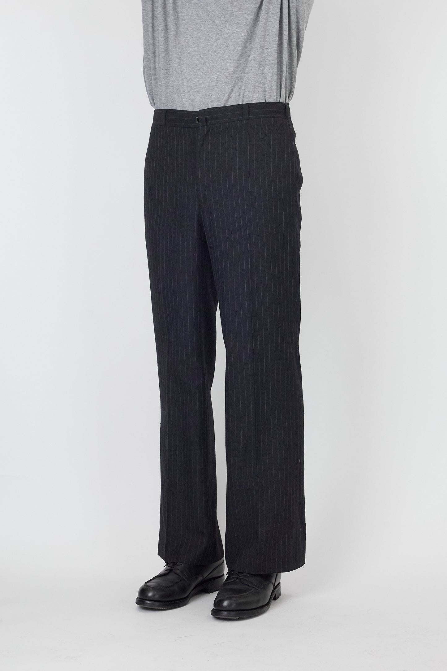 VINTAGE GRAY STRIPE WOOL WIDE PANTS MADE IN ITALY