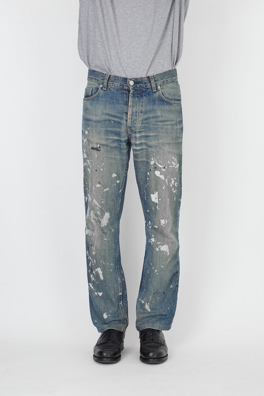 HELMUT LANG PAINTED BLUE DENIM PANTS MADE IN ITALY