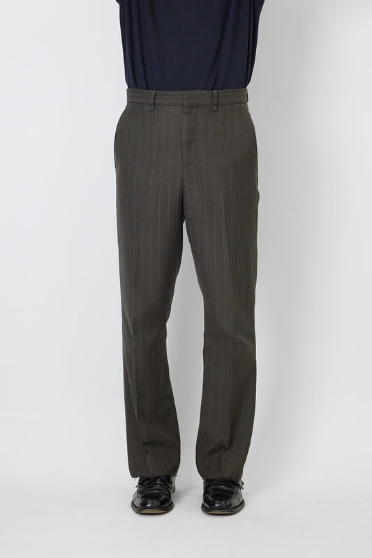 ACNE STUDIOS BROWN KHAKI WOOL FLARE PANTS MADE IN ROMANIA