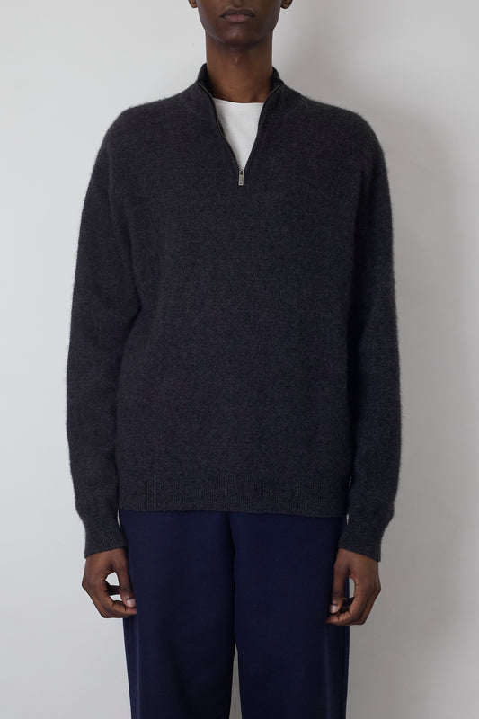 VINTAGE GRAY CASHMERE HAIF ZIP KNIT