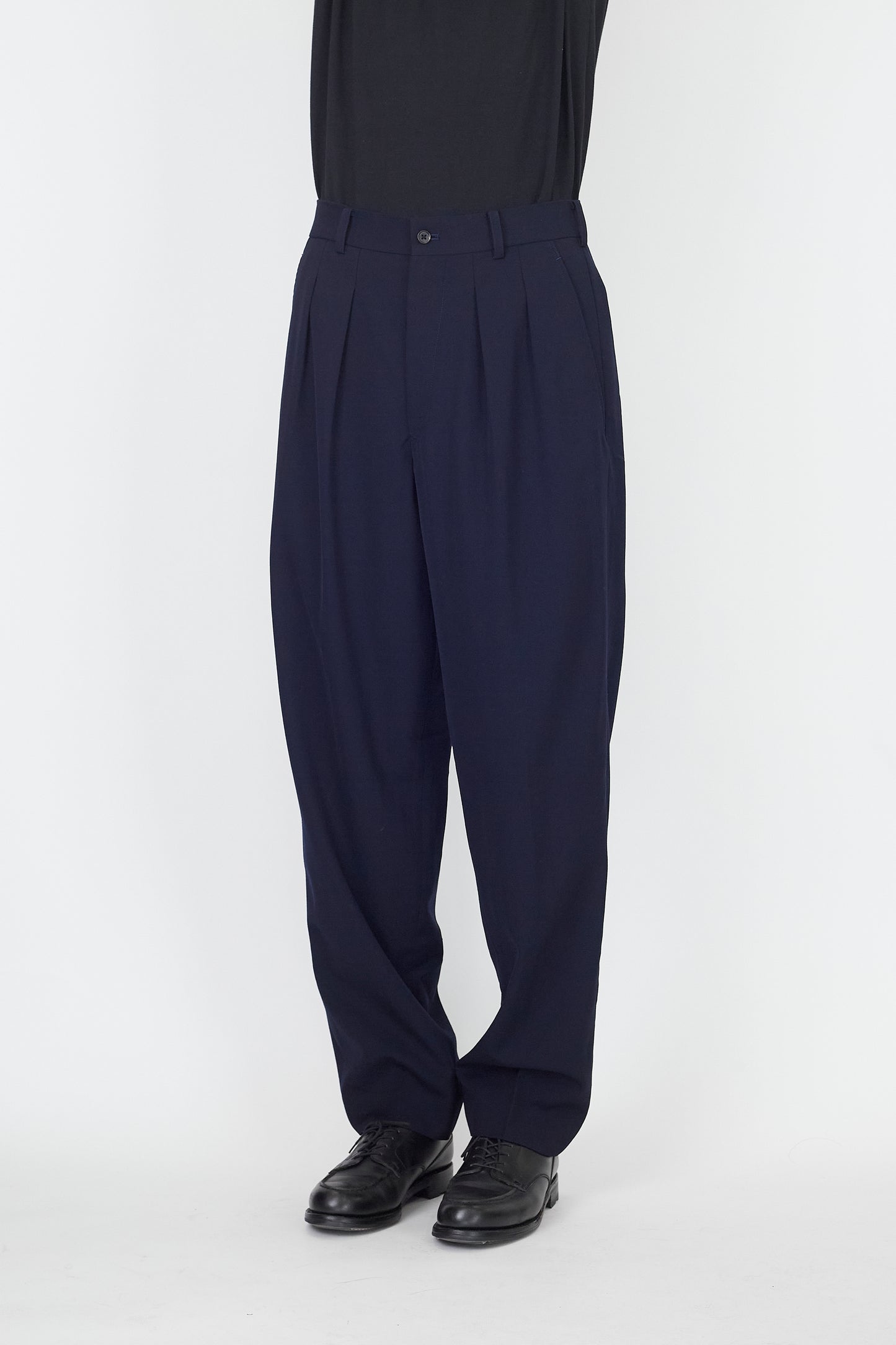 YOHJI YAMAMOTO POUR HOMME NAVY WOOL WIDE PANTS