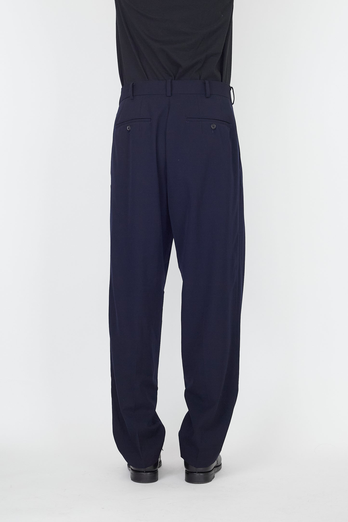 YOHJI YAMAMOTO POUR HOMME NAVY WOOL WIDE PANTS