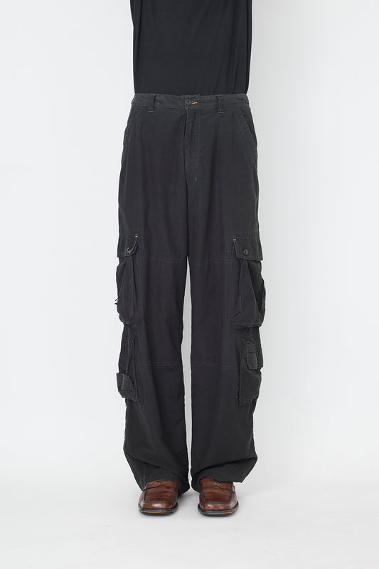 VINTAGE FADED BLACK COTTON WIDE CARGO PANTS