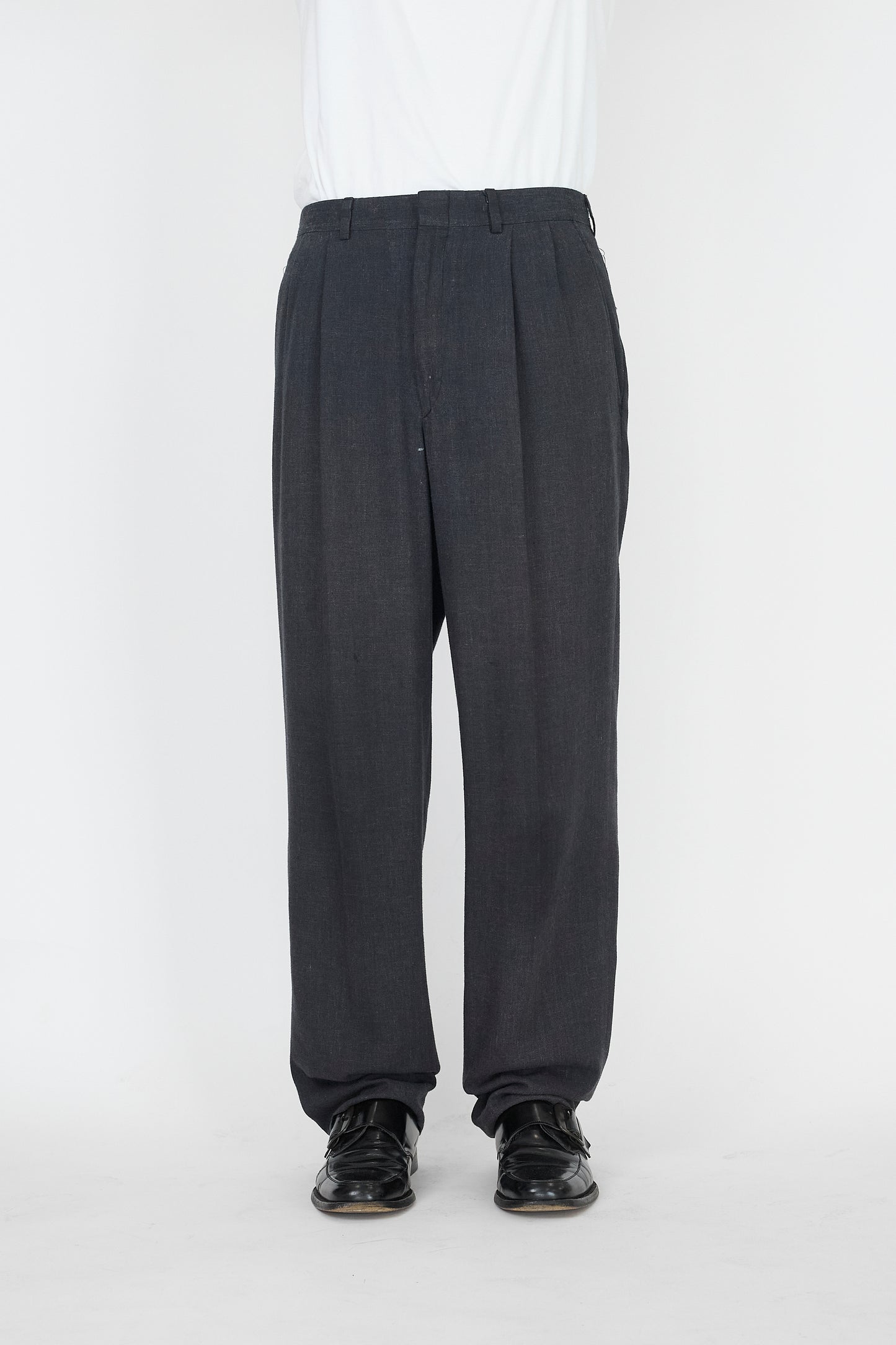 VINTAGE GRAY LINEN WIDE PANTS