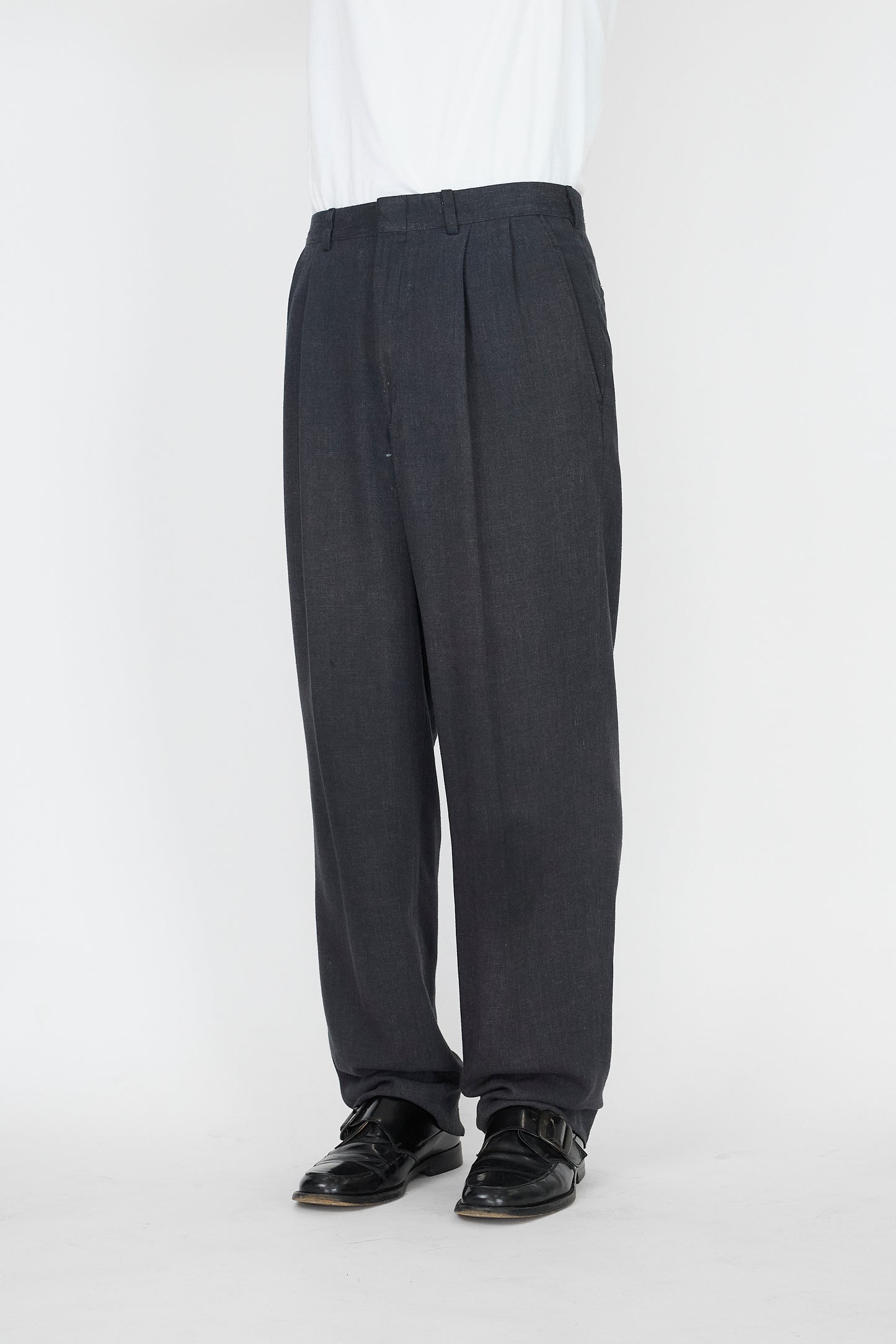 VINTAGE GRAY LINEN WIDE PANTS