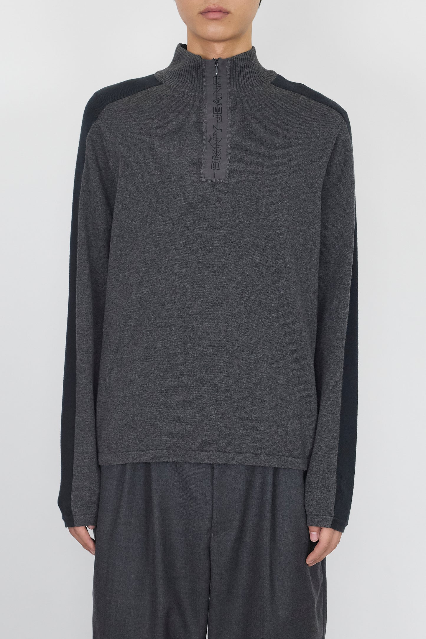 DKNY GRAY COTTON HALF ZIP KNIT