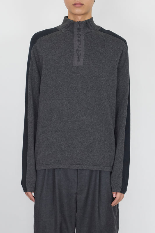 DKNY GRAY COTTON HALF ZIP KNIT