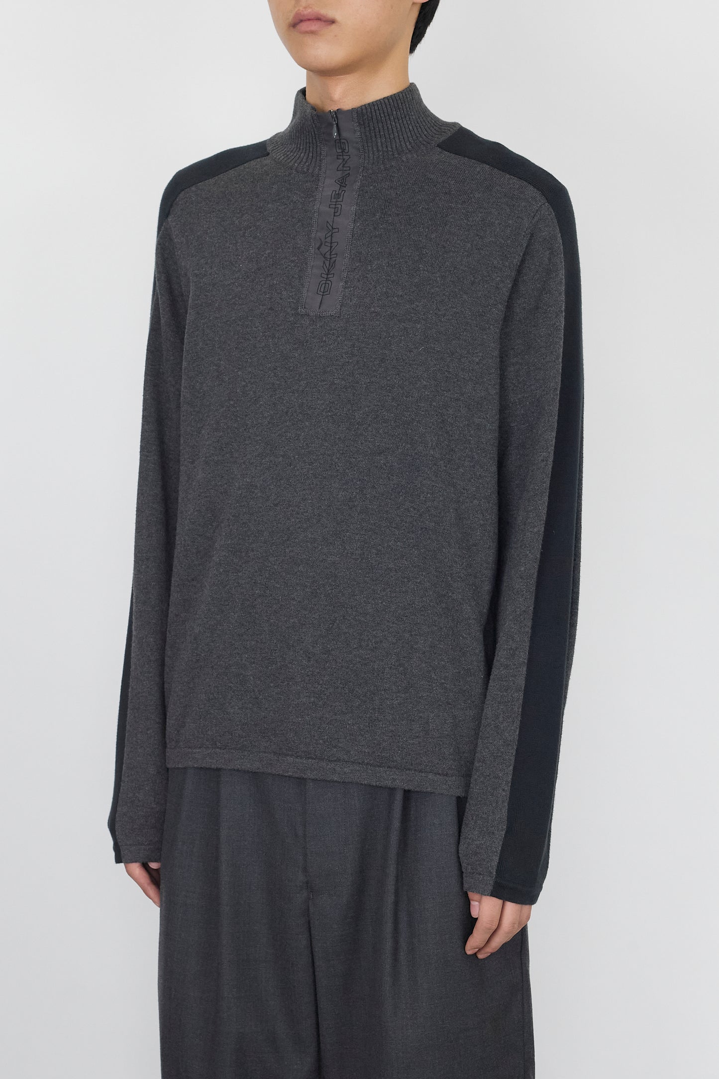 DKNY GRAY COTTON HALF ZIP KNIT