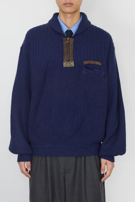 VINTAGE DESIGNED NAVY HALF ZIP KNIT