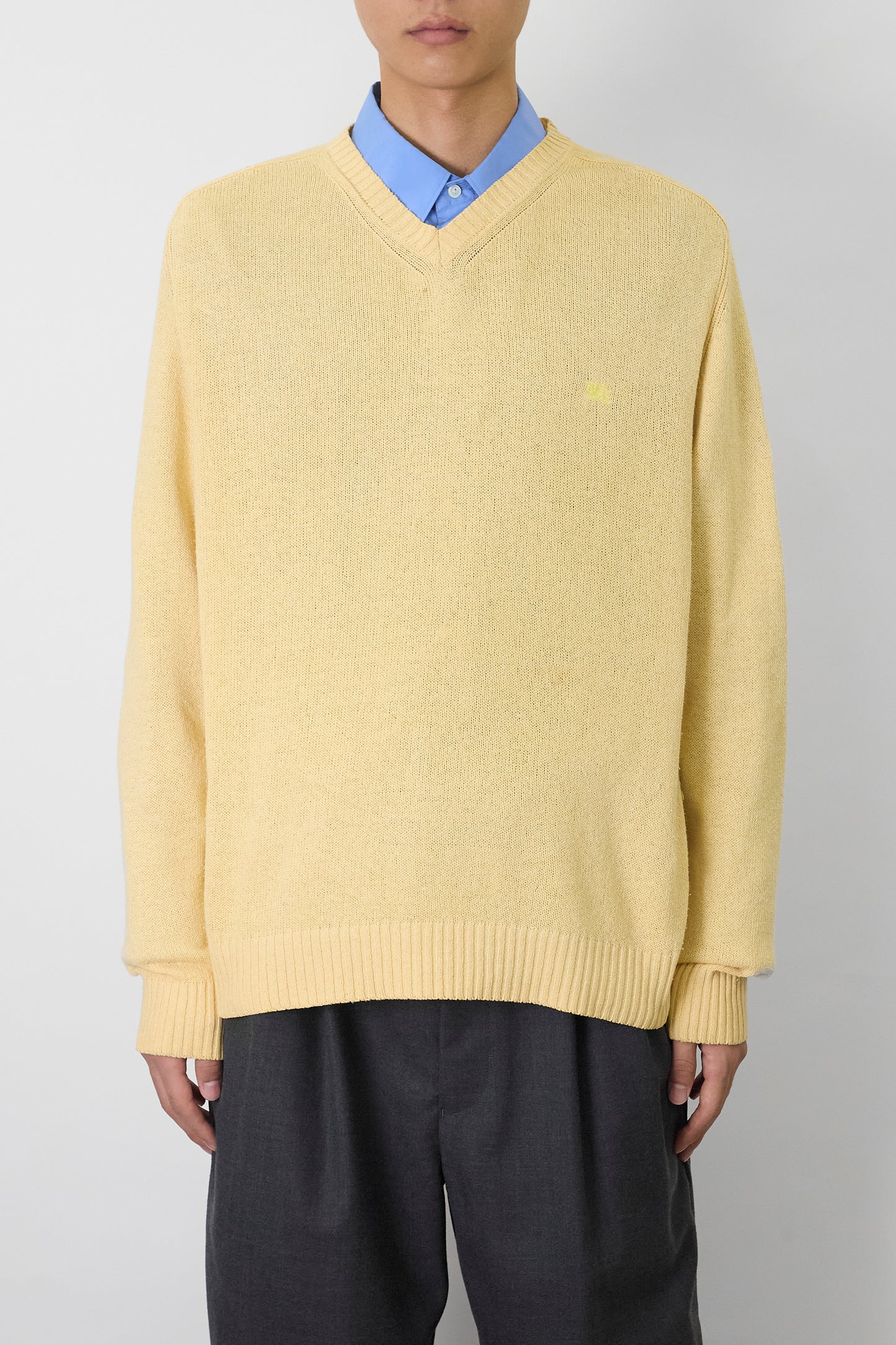 BURBERRY YELLOW COTTON V NECK KNIT MADE IN SPAIN