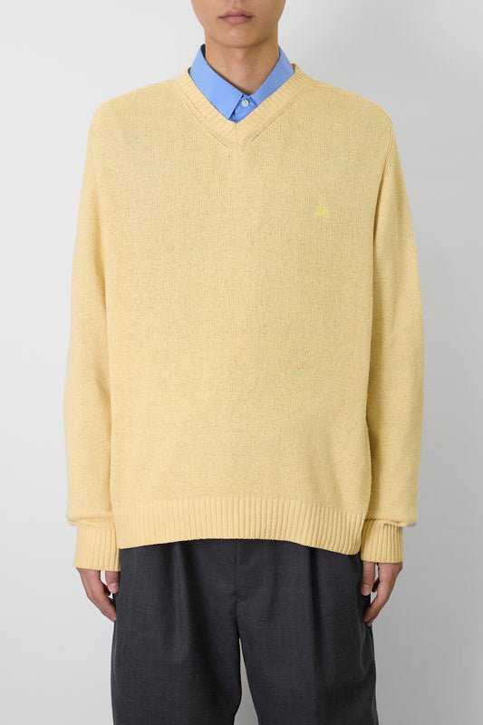 BURBERRY YELLOW COTTON V NECK KNIT MADE IN SPAIN