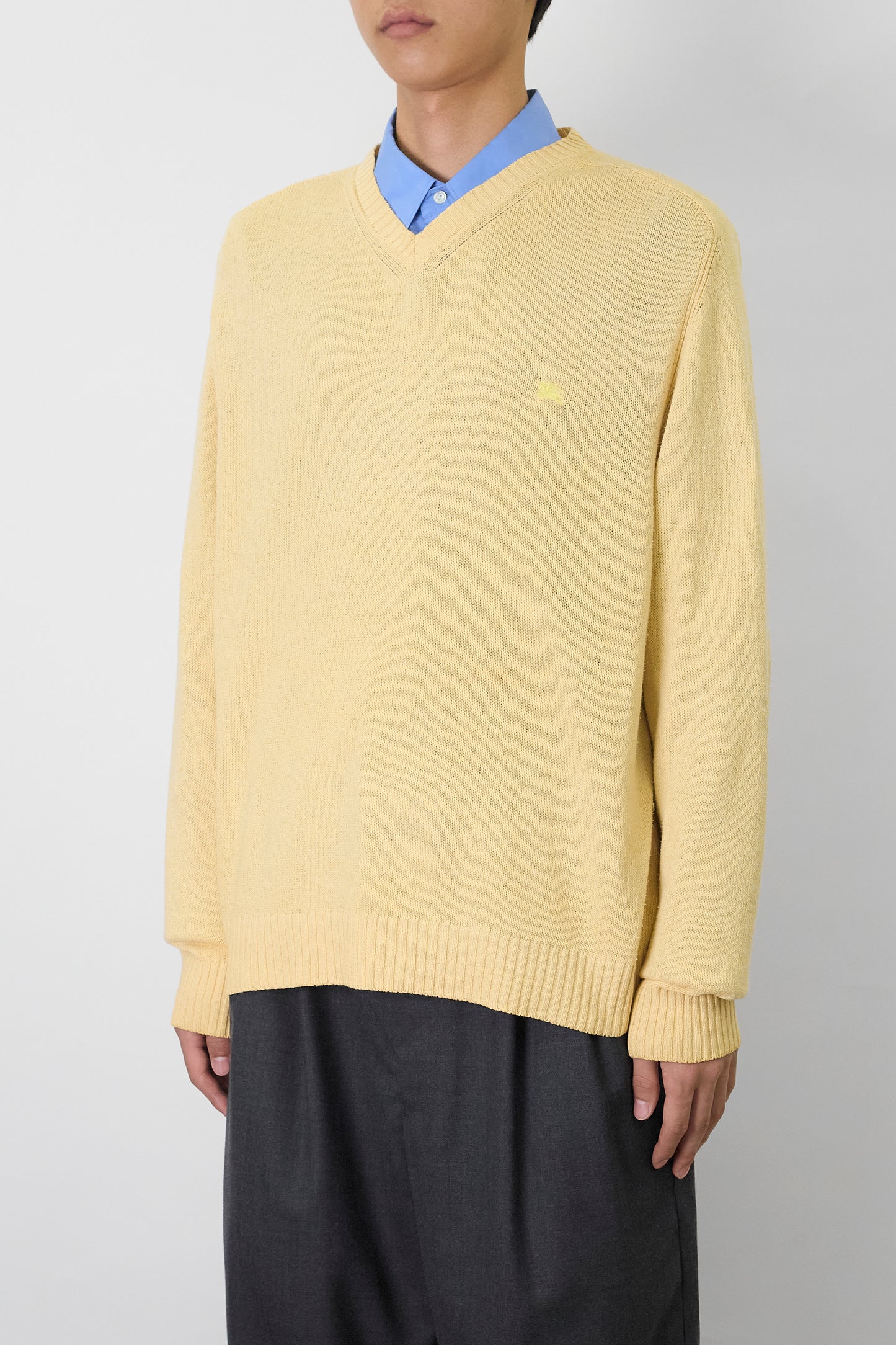 BURBERRY YELLOW COTTON V NECK KNIT MADE IN SPAIN