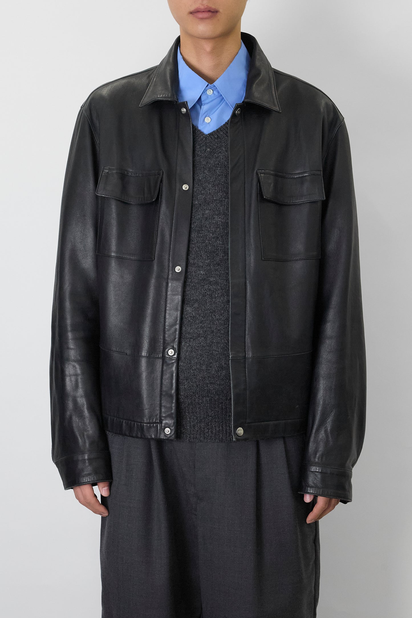 GIAN FRANCO FERRE BLACK LEATHER JACKET MADE IN ITALY