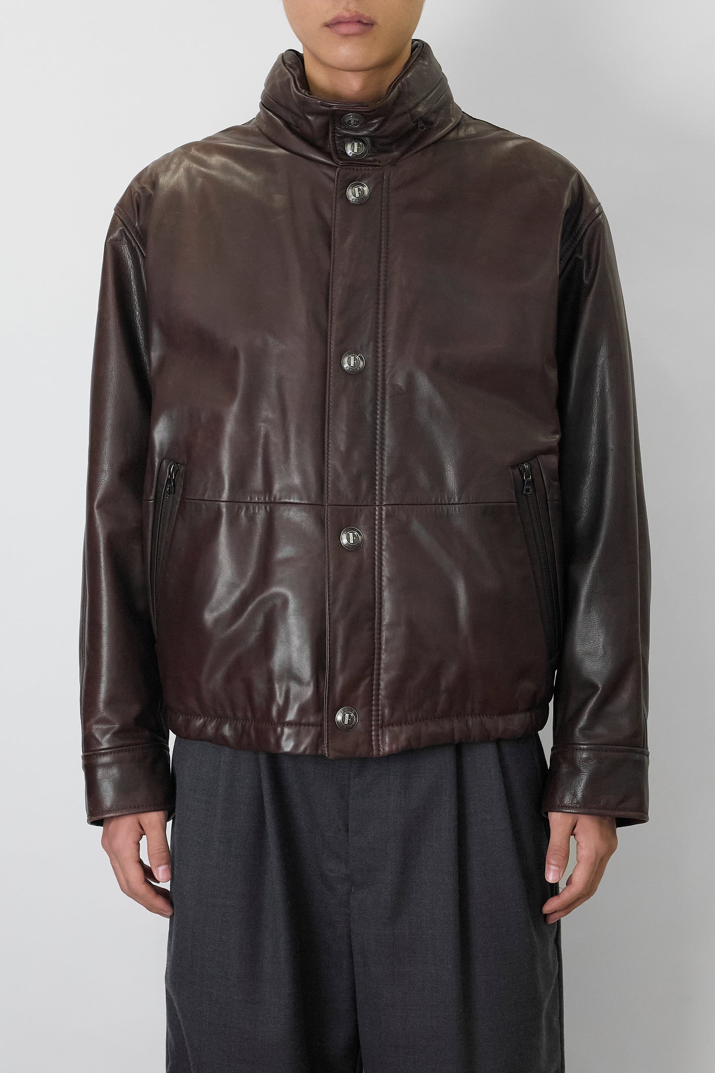 GIAN FRANCO FERRE BROWN LEATHER SHORT JACKET MADE IN ITALY